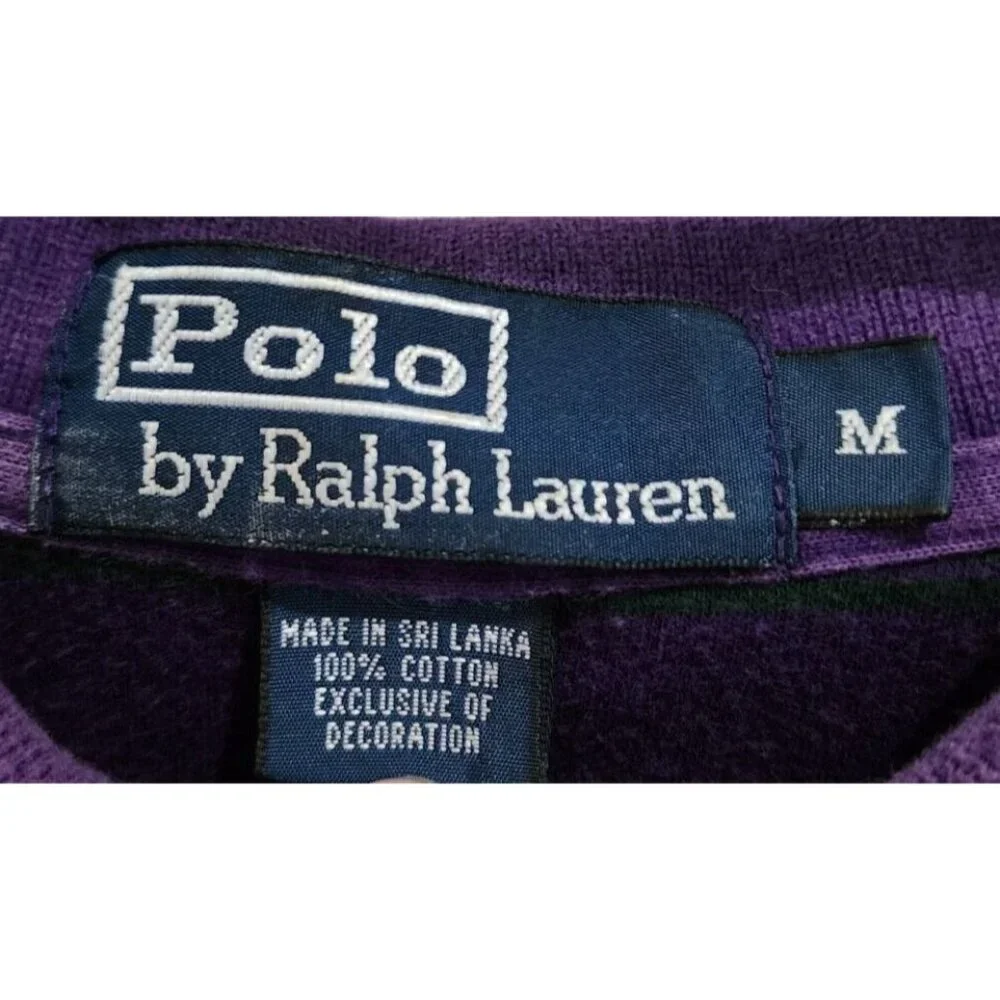 POLO Ralph Lauren Purple Striped Polo Shirt Size M 100% Cotton Green‎ Pony